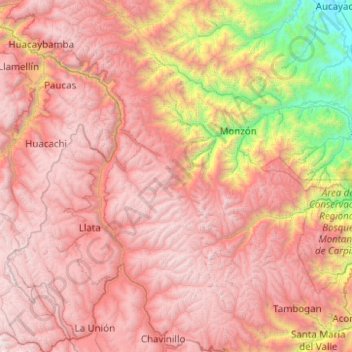 Topografische kaart Huamalíes, hoogte, reliëf