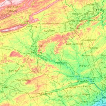 Topografische kaart Schuylkill River, hoogte, reliëf