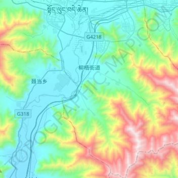 Topografische kaart Niu Subdistrict, hoogte, reliëf
