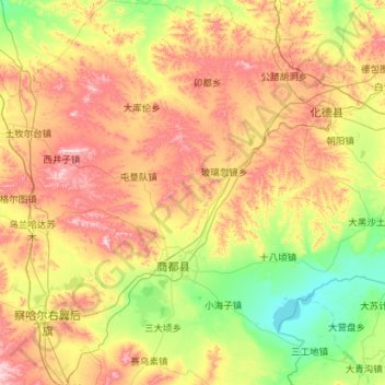 Topografische kaart Shangdu County, hoogte, reliëf