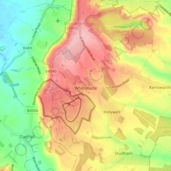 Topografische kaart Whipsnade, hoogte, reliëf