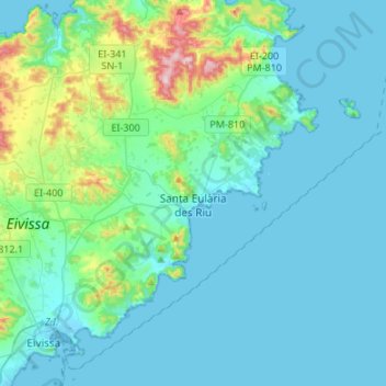 Topografische kaart Santa Eulària des Riu, hoogte, reliëf