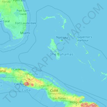 Topografische kaart Bahama's, hoogte, reliëf