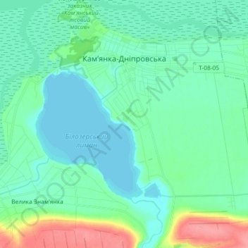 Topografische kaart Каменка-Днепровская, hoogte, reliëf