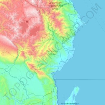 Topografische kaart Manokwari Selatan, hoogte, reliëf