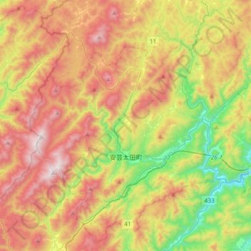 Topografische kaart Yamagata County, hoogte, reliëf