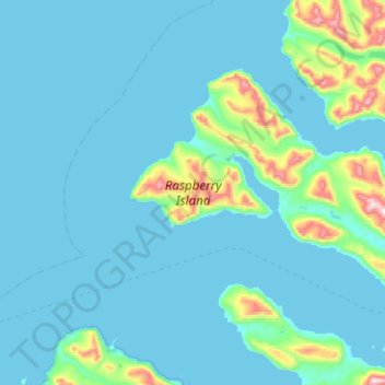 Topografische kaart Raspberry Island, hoogte, reliëf