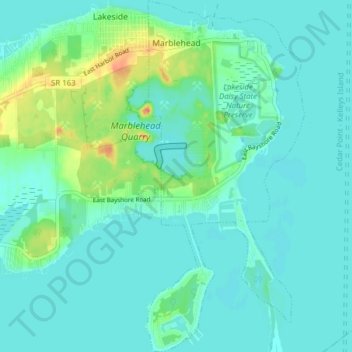 Topografische kaart Marblehead, hoogte, reliëf