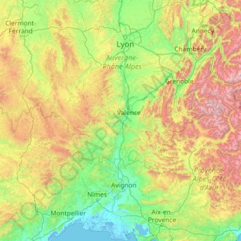 Topografische kaart Le Rhône, hoogte, reliëf