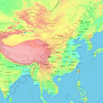 Topografische kaart China, hoogte, reliëf