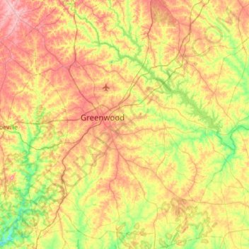 Topografische kaart Greenwood County, hoogte, reliëf
