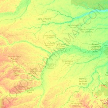 Topografische kaart Pauini, hoogte, reliëf