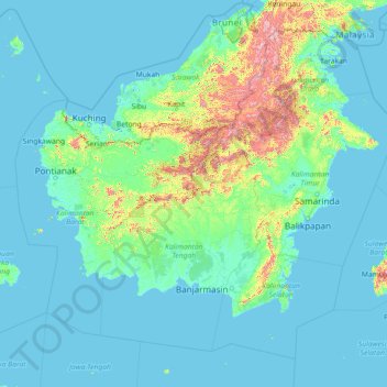 Topografische kaart Kalimantan, hoogte, reliëf