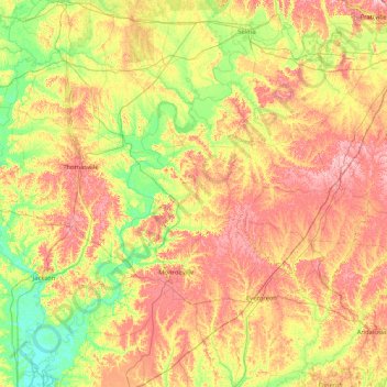 Topografische kaart Alabama River, hoogte, reliëf