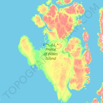 Topografische kaart Prince-of-Wales-Insel, hoogte, reliëf