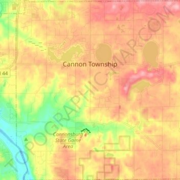 Topografische kaart Cannon Township, hoogte, reliëf