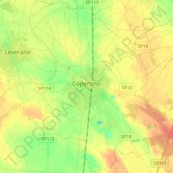 Topografische kaart Copertino, hoogte, reliëf
