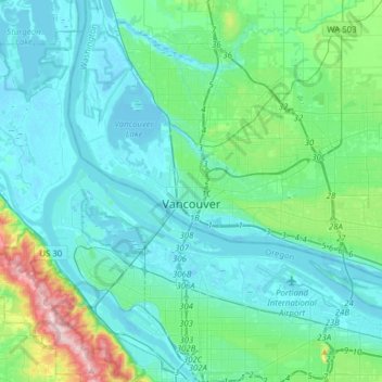 Topografische kaart Vancouver, hoogte, reliëf
