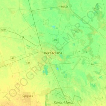 Topografische kaart Tschabe, hoogte, reliëf