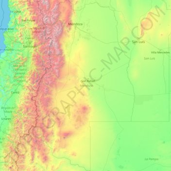 Topografische kaart Mendoza, hoogte, reliëf