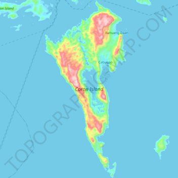 Topografische kaart Coron Island, hoogte, reliëf