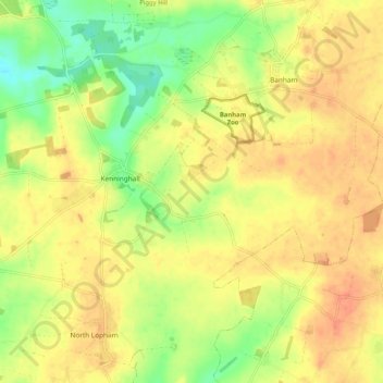 Topografische kaart Kenninghall, hoogte, reliëf