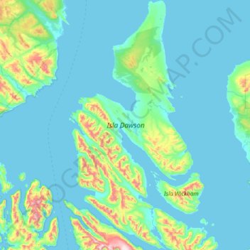 Topografische kaart Isla Dawson, hoogte, reliëf