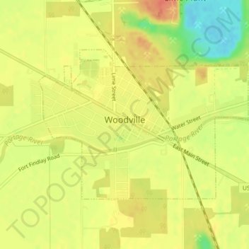 Topografische kaart Woodville, hoogte, reliëf