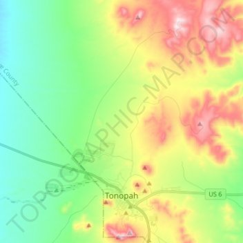 Topografische kaart Tonopah, hoogte, reliëf