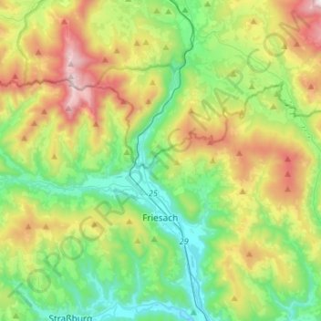 Topografische kaart Friesach, hoogte, reliëf