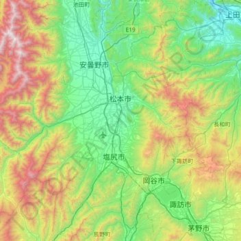 Topografische kaart Matsumoto, hoogte, reliëf