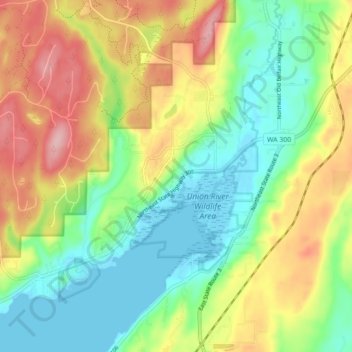 Topografische kaart Belfair, hoogte, reliëf