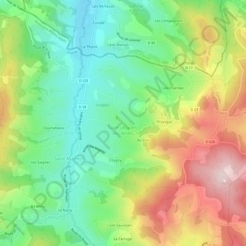 Topografische kaart Saint-Jacques-des-Arrêts, hoogte, reliëf