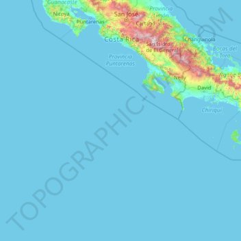 Topografische kaart Provincia Puntarenas, hoogte, reliëf