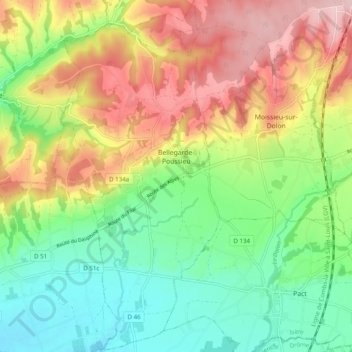 Topografische kaart Bellegarde-Poussieu, hoogte, reliëf