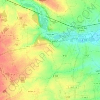 Topografische kaart Chuisnes, hoogte, reliëf
