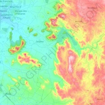 Topografische kaart Ceraíma, hoogte, reliëf