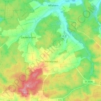 Topografische kaart Heretsried, hoogte, reliëf