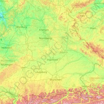 Topografische kaart Beieren, hoogte, reliëf