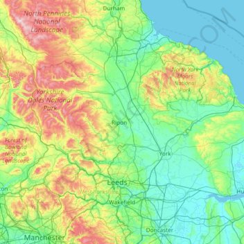 Topografische kaart North Yorkshire, hoogte, reliëf