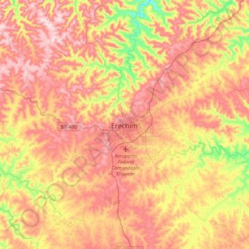 Topografische kaart Erechim, hoogte, reliëf