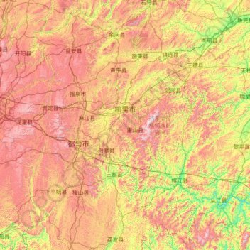 Topografische kaart Qiandongnan, hoogte, reliëf