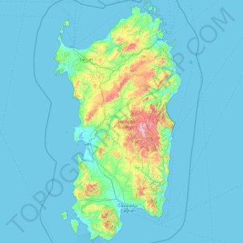 Topografische kaart Sardinië, hoogte, reliëf