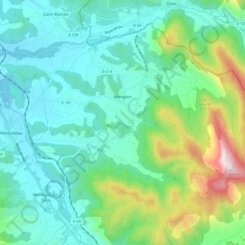 Topografische kaart Menglon, hoogte, reliëf