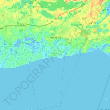 Topografische kaart Harwich, hoogte, reliëf