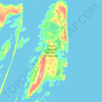 Topografische kaart Tukarak Island, hoogte, reliëf