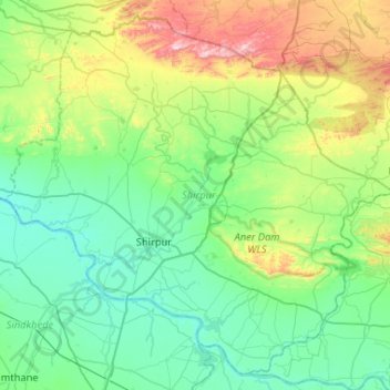 Topografische kaart Shirpur, hoogte, reliëf