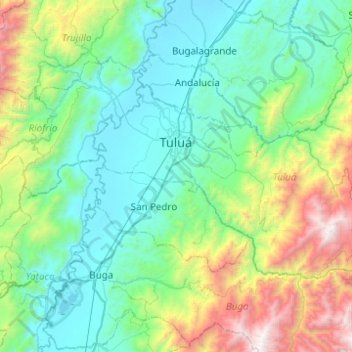 Topografische kaart Tuluá, hoogte, reliëf