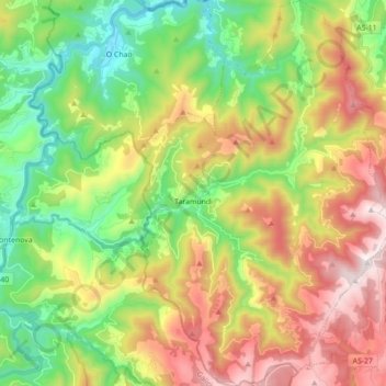 Topografische kaart Taramundi, hoogte, reliëf