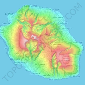 Topografische kaart La Réunion, hoogte, reliëf